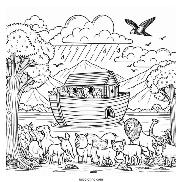 Animals Leaving Noah's Ark Coloring Page