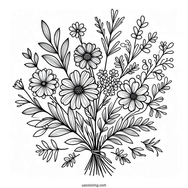 Flower Coloring Pages Of Easy Wildflower Bouquet