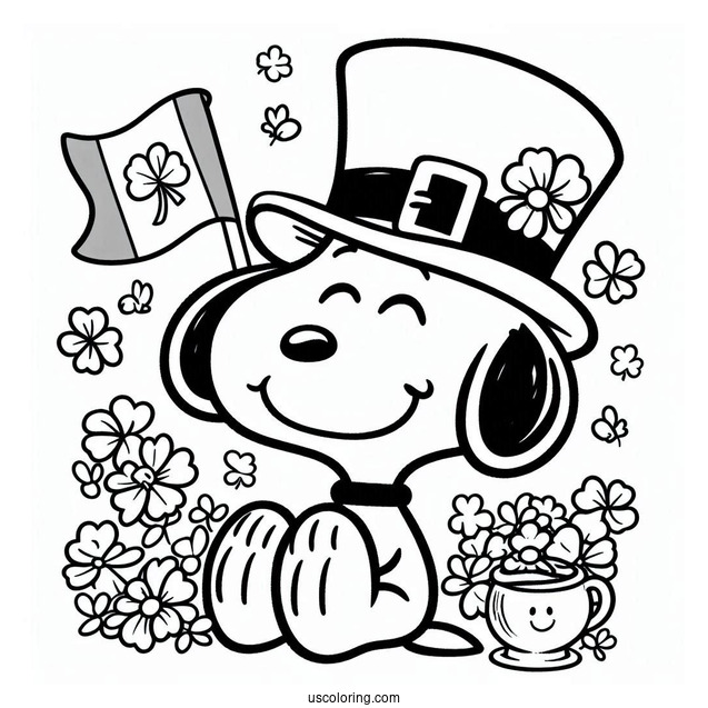 Snoopy Themed St Patrick_s Day Coloring Sheet