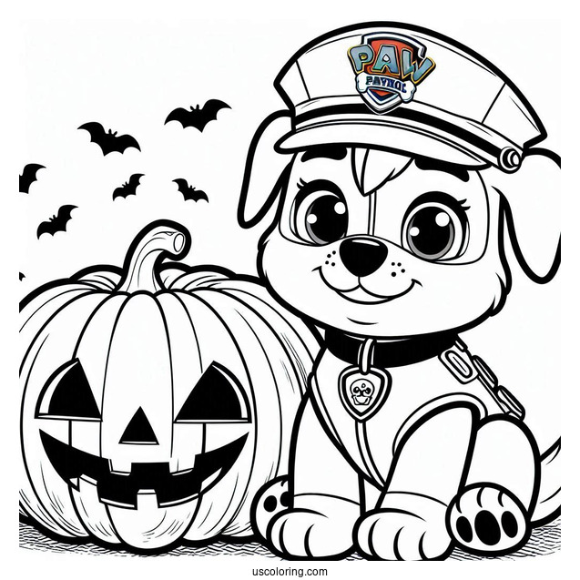 Paw Patrol Halloween Coloring Page With Pumpkin