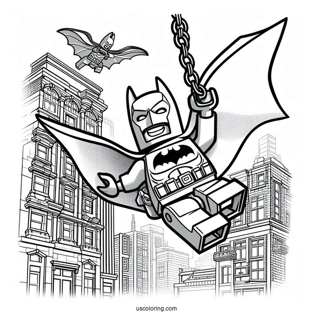 Lego Batman Swinging From Building
