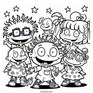 Rugrats Coloring Page Of Chuckie, Tommy, Philip, Lilian, Angelika, And Susie