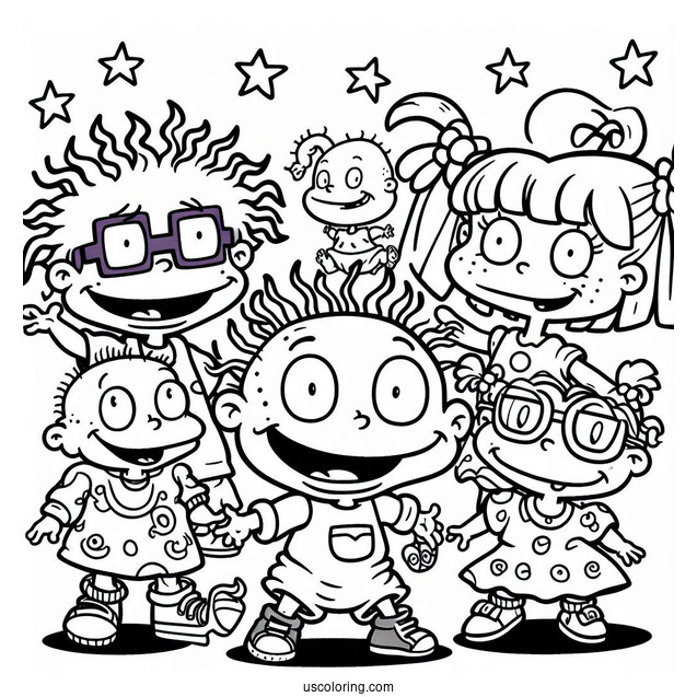 Rugrats Coloring Page Of Chuckie, Tommy, Philip, Lilian, Angelika, And Susie