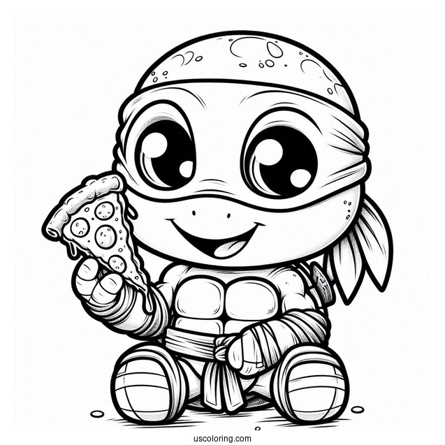 Ninja Turtles Coloring Page Of Young Michelangelo Holding Pizza