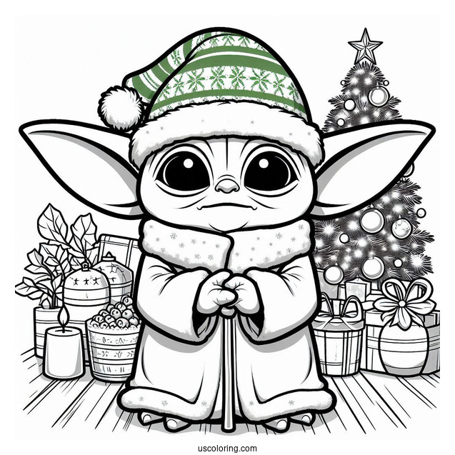 Christmas Themed Baby Yoda To Color