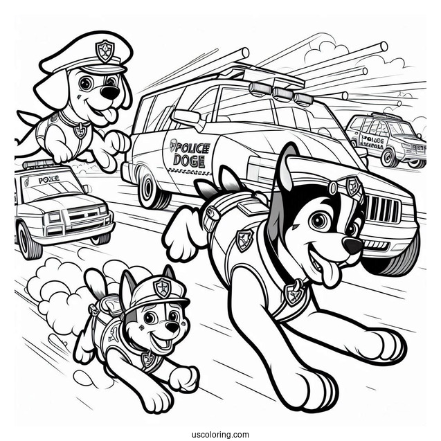 Police Dog Chase Coloring Picture For Preschoolers