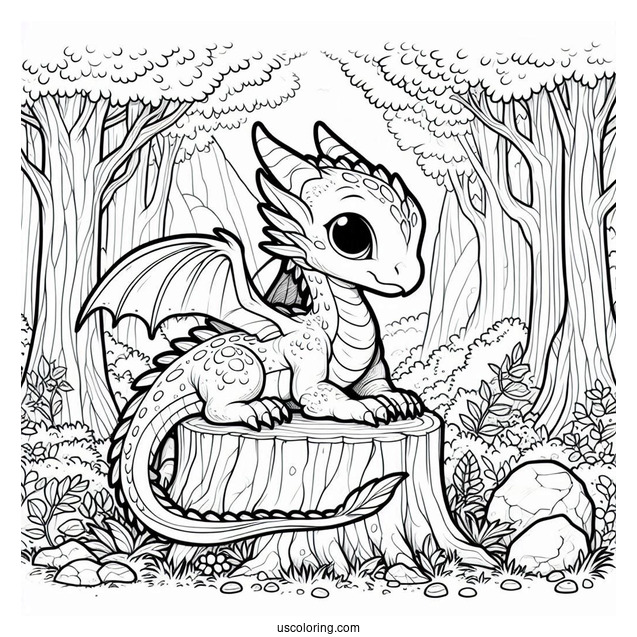 Baby Dragon In Forrest To Color