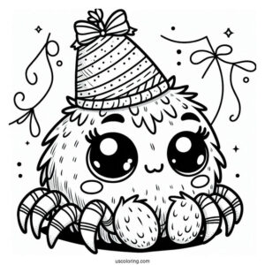 Cartoon Spider Wearing A Birthday Hat Coloring Sheet