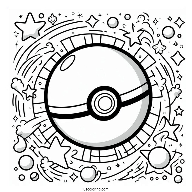 Pokéball Coloring Page Varieties Surrounded By Stars