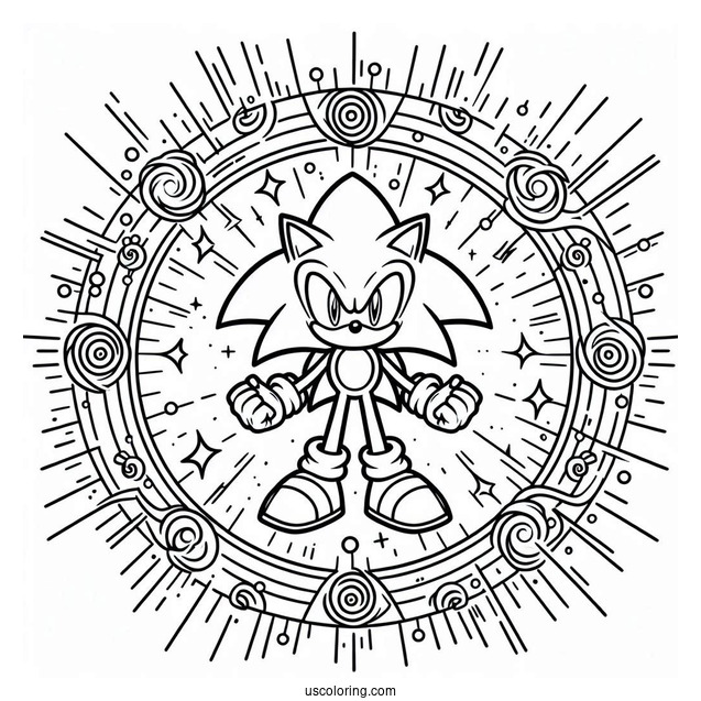 Super Sonic Coloring Page Surrounded By Energy