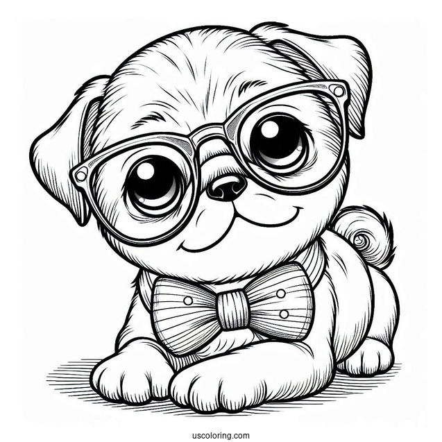 Cute Pug Wearing Glasses To Color
