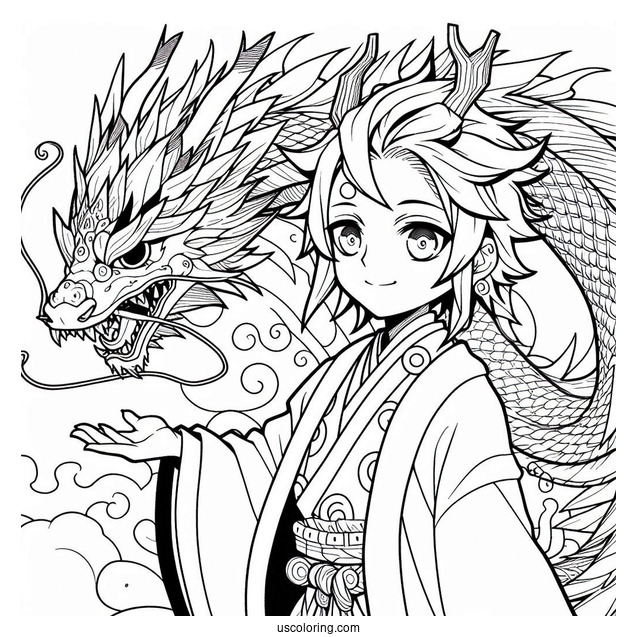 Tanjiro Coloring Page With The Dragon Of Change
