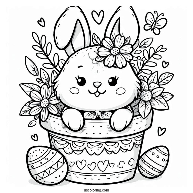 Hoppy Easter Bunny Coloring Page Inside Flower Pot