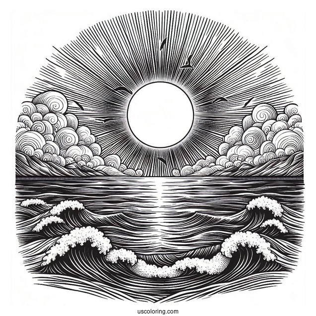 Setting Sun Over Ocean To Color