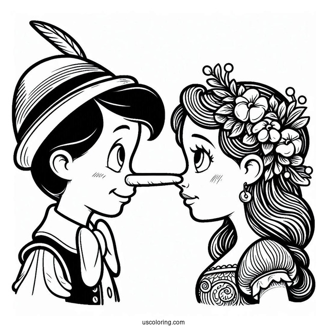 Pinocchio Coloring Page Of Easy Figaro And Cleo Nose To Nose For Kids