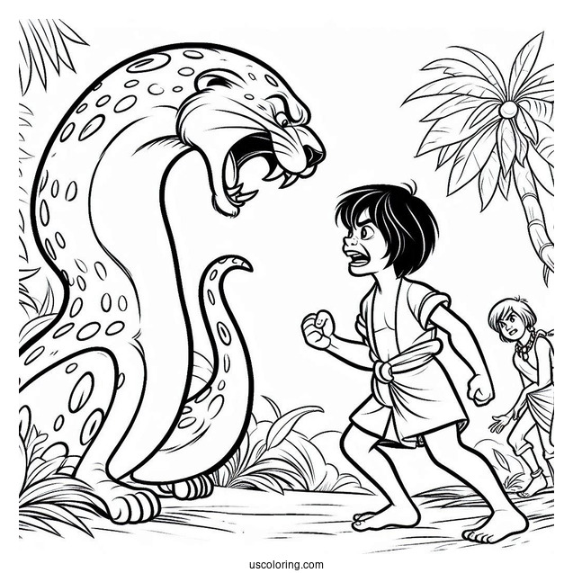 Jungle Book Coloring Page Of Mowgli Arguing With Kaa