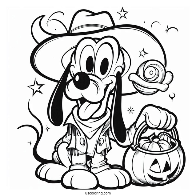 Pluto Coloring Page In Cowboy Costume Trick Or Treating For Halloween