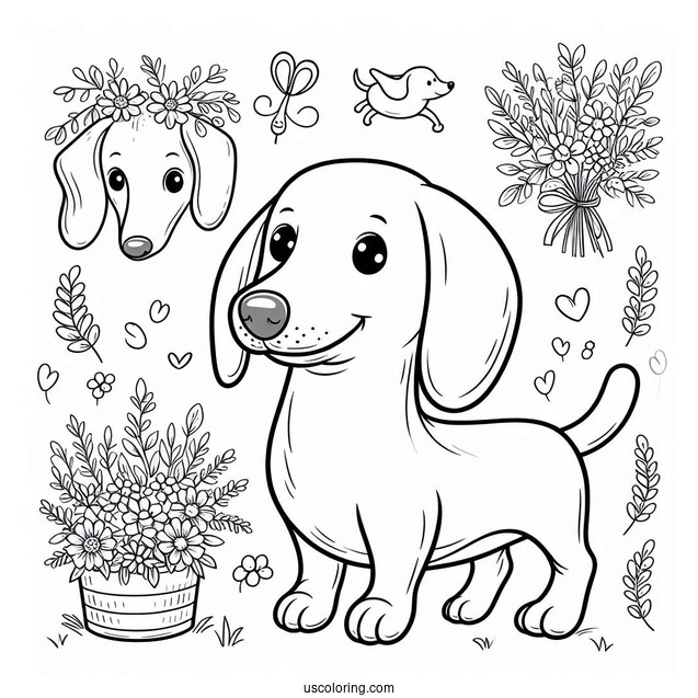 Easy Cute Dachshund Coloring Page For Preschoolers