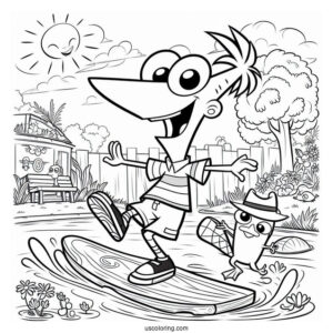 Phineas And Ferb Coloring Page In The Backyard With Perry The Platypus