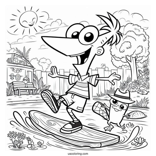 Phineas And Ferb Coloring Page In The Backyard With Perry The Platypus