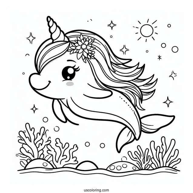 Cute Unicorn Dolphin Coloring Sheet For Kids