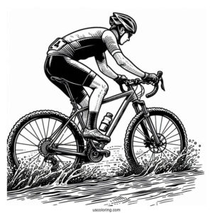 Bicycle Coloring Page Of Professional Cyclist Riding Through Mud