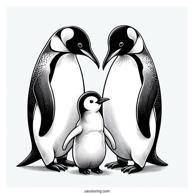 Two King Penguins With Baby Coloring