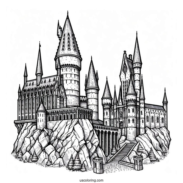 Detailed Hogwarts Castle Coloring Page