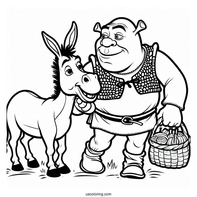 Shrek And Donkey In Duloc Coloring Page