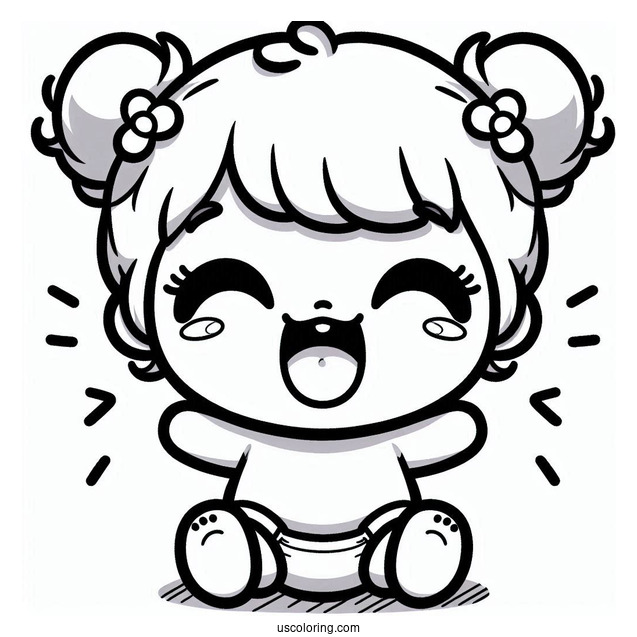 Kawaii Baby Coloring Page Laughing
