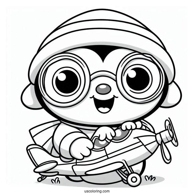 Smiling Pororo Coloring Page Holding Toy Airplane