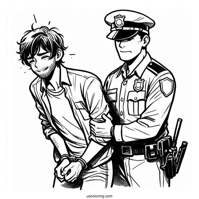 Criminal Being Arrested By Police Man To Color