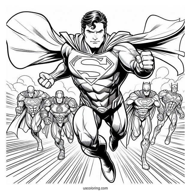 Superman With The Justice League Coloring
