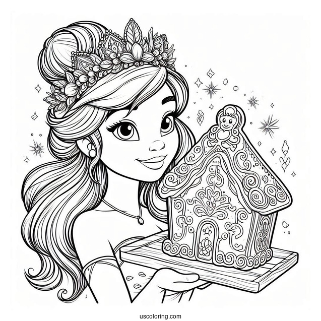 Tiana Holding Up Gingerbread House