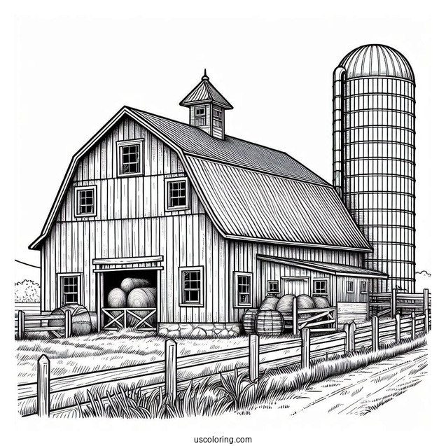 Detailed Farm Barn With Silo