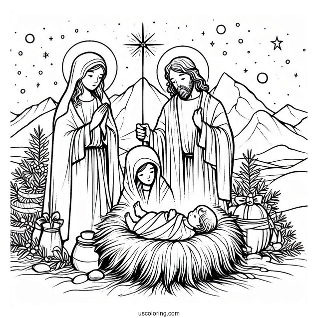 Birth Of Jesus Merry Christmas Coloring Page
