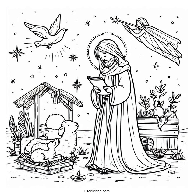 Simple Nativity Coloring Page of Jesus For Preschoolers