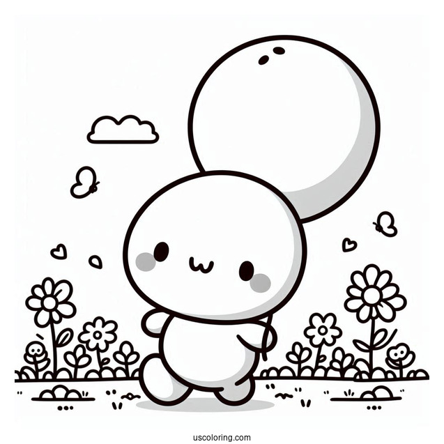 Simple Pochacco Coloring Page Walking With Cute Balloon