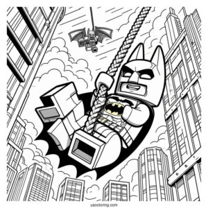 Lego Batman Swinging From Building
