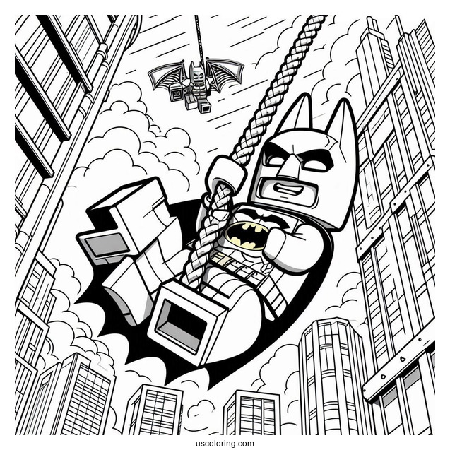 Lego Batman Swinging From Building