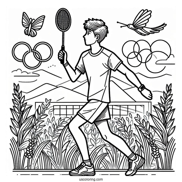 Easy Man Playing Badminton Olympics Coloring Page For Kids