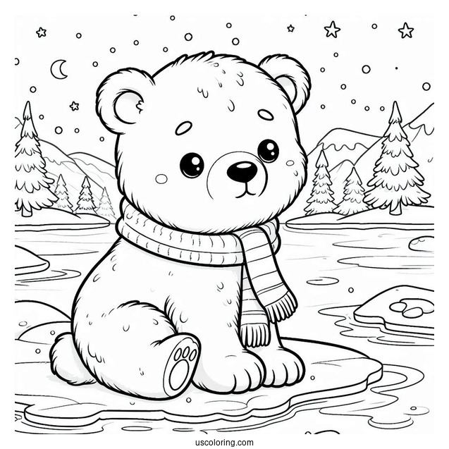 Polar Bear Cub Sitting On Ice Coloring In For Kids