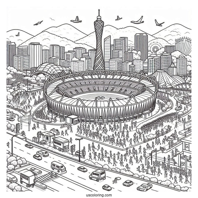 Busy Olympics Coloring Page Of Stadium