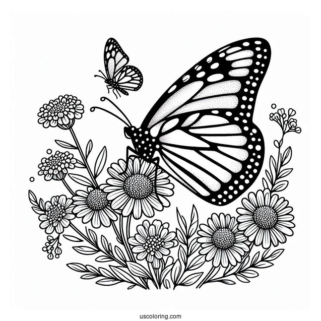 Monarch Butterfly Coloring Page Perched On Flowers