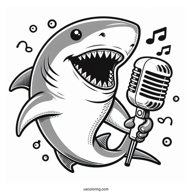 Shark Colornig Page In Shirt Singing On Microphone