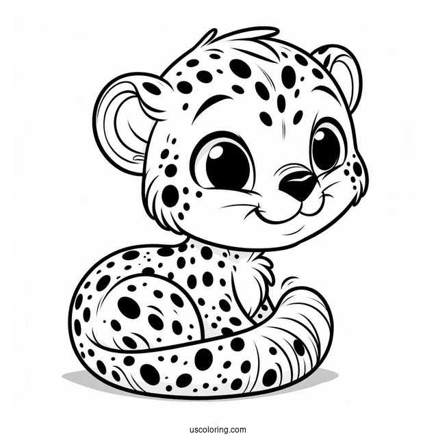 Happy Cheetah Coloring Page With Large Spots