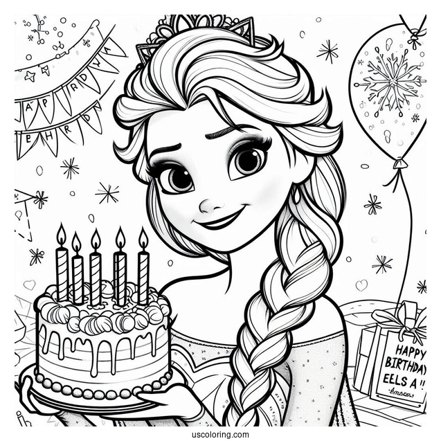 Happy Birthday Elsa Coloring Sheet