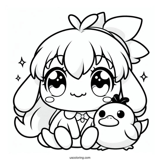 Kawaii Chibi Misty With Psyduck Coloring Page For Preschoolers