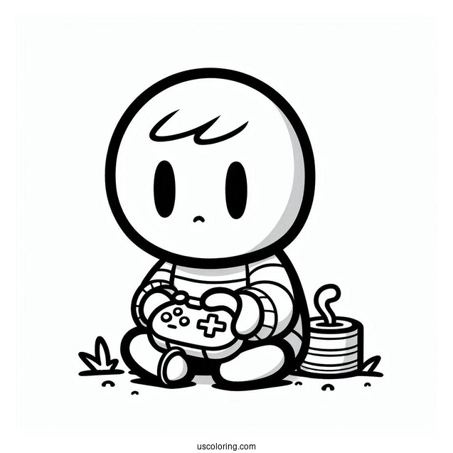 Shy Guy Coloring Page Playing Video Game Outline
