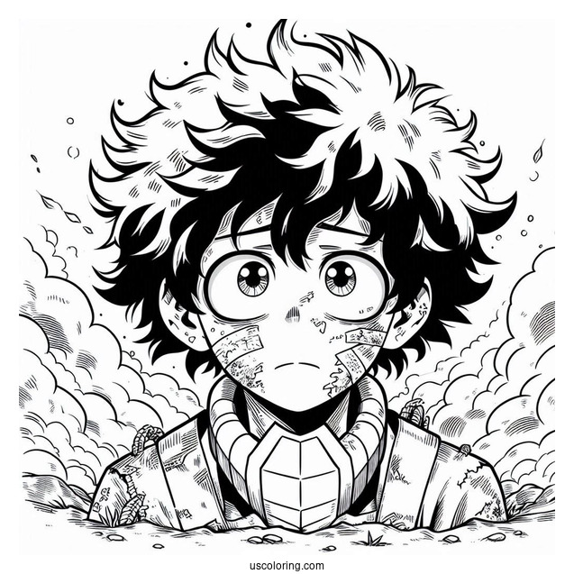 Close Up Of Injured Deku Coloring Page